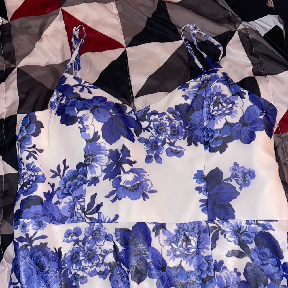 Windsor Long Blue and White Floral Prom Dress